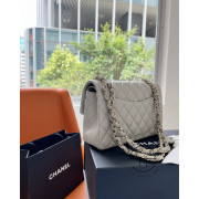 Chanel Classic Handbag 連禮盒 (淺灰色拼淡金扣)