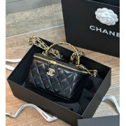 Chanel Handle 連鏡長形 Box Bag 連禮盒 (黑色拼金Logo)