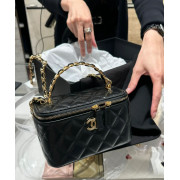 Chanel Handle 連鏡長形 Box Bag 連禮盒 (黑色拼金Logo)