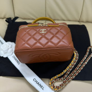 Chanel Handle 連鏡 Box Bag 連禮盒 (啡色拼金Logo)