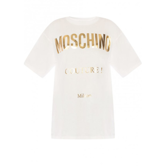 Moschino 燙金純文字 Logo 寬鬆版短袖 Tee (白色)