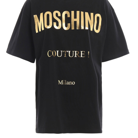 Moschino 燙金純文字 Logo 寬鬆版短袖 Tee (黑色)